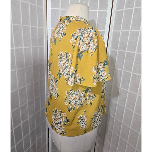 June & Hudson Woman Yellow Floral Lattice Flutter Sleeves Top Blouse Size Large - Picture 5 of 8
